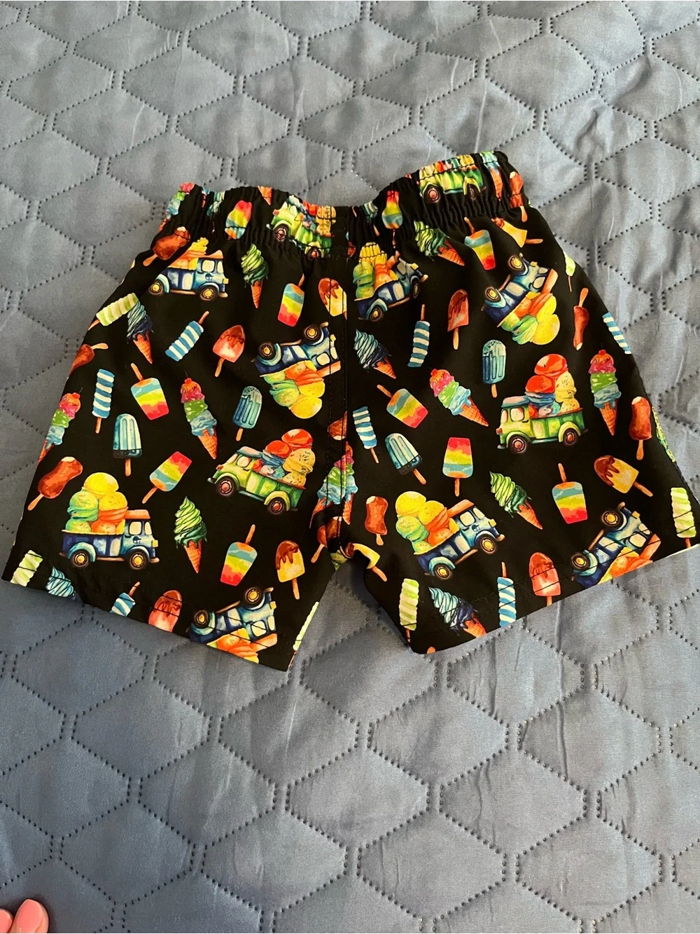 Kids Black Swim Trunks with Colorful Ice Cream & Popsicle Print